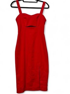 Elegant Red Midi Sheath Dress with Front Cutout